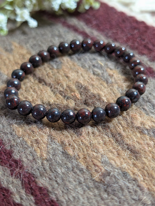 Dark Red Garnet 6mm Beaded Stretch Bracelet