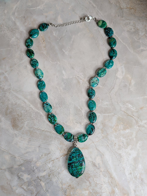 Vintage Jasper & Sterling Silver Beaded Stone Necklace