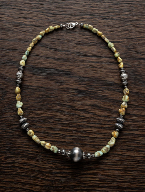 Palomino Turquoise Hand Strung Sterling Silver Beaded Necklace