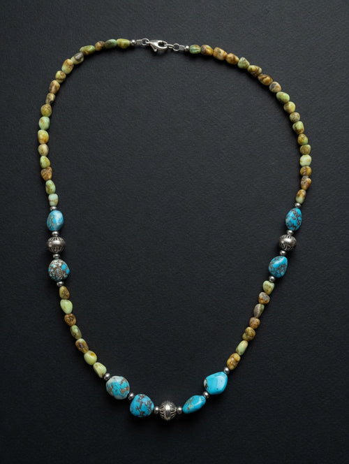 Palomino & Golden Hills Turquoise Hand Strung Sterling Silver Beaded Necklace