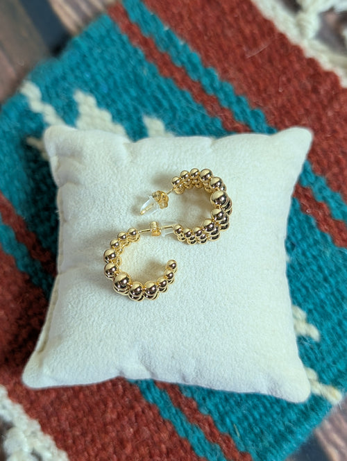 Beaded Hoop Earrings 14k Gold Plated