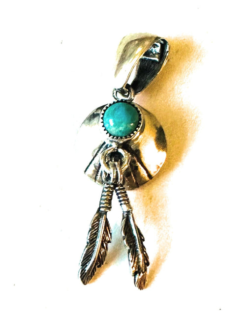 Navajo Sterling Silver & Turquoise Feather Pendant