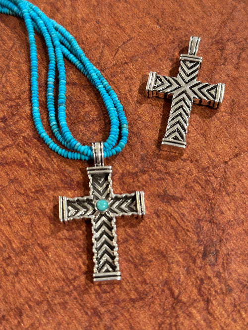 Beautiful Turquoise & Sterling Silver Cross Pendant