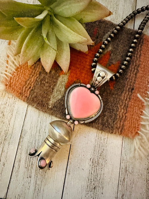 Navajo Sterling Silver & Queen Pink Conch Blossom Pendant by Thomas Francisco