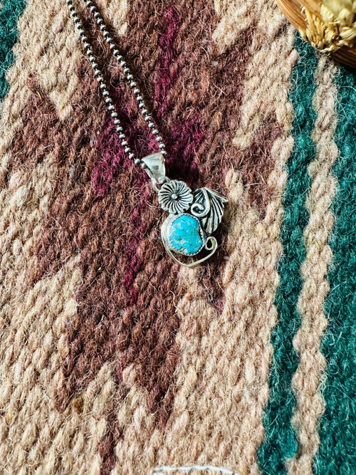 Navajo Sterling Silver & Turquoise Flower Pendant