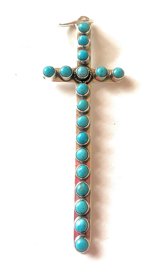 Beautiful Turquoise & Sterling Silver Cross Pendant