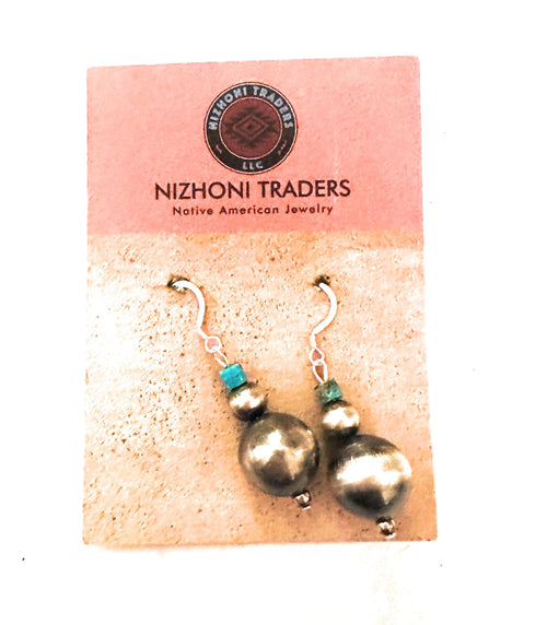 Navajo Turquoise & Sterling Silver Beaded Dangle Earrings