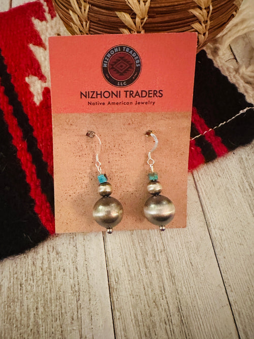 Navajo Turquoise & Sterling Silver Beaded Dangle Earrings