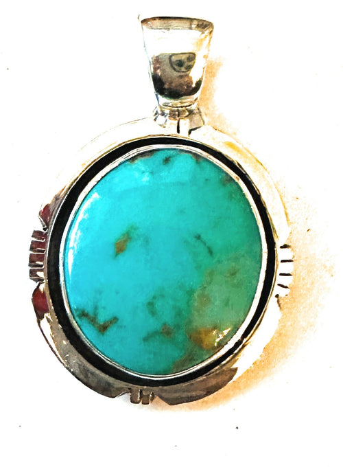 Navajo Kingman Turquoise & Sterling Silver Shadowbox Pendant