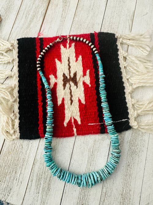 Navajo Turquoise and Sterling Silver Beaded Necklace 20”