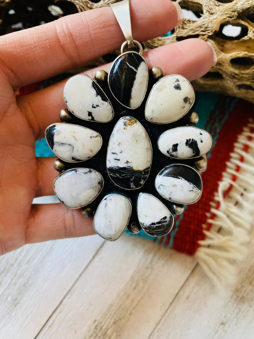 Navajo White Buffalo And Sterling Silver Cluster Pendant