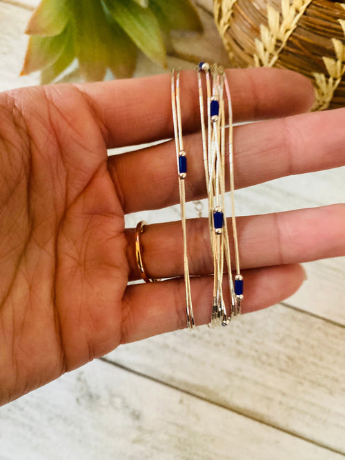 Navajo Lapis & Sterling Liquid Silver Beaded Bracelet