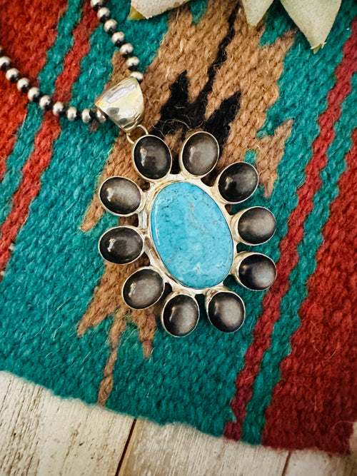 Navajo Black Abalone, Turquoise & Sterling Silver Cluster Pendant