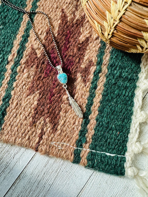 Navajo Sterling Silver & Turquoise Feather Pendant