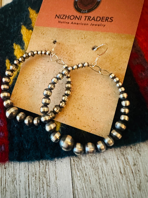 Navajo Sterling Silver Pearl Dangle Hoop Earrings