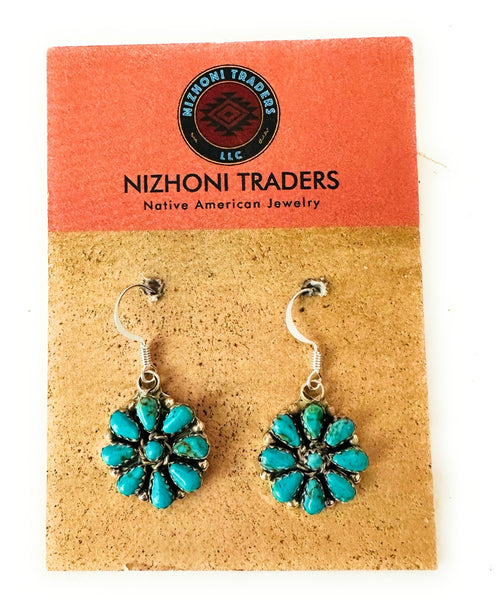 Navajo Sterling Silver & Turquoise Cluster Dangle Earrings