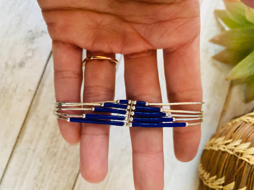 Navajo Lapis & Sterling Liquid Silver Beaded Bracelet