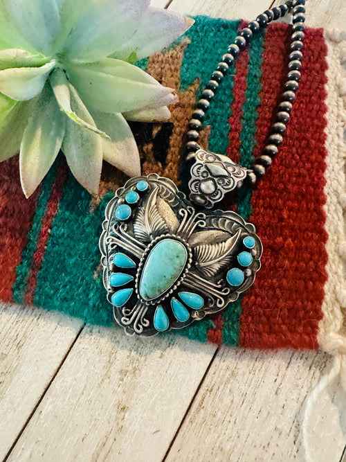 Navajo Turquoise & Sterling Silver Heart Pendant by Shawn Cayatineto