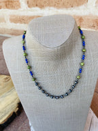 Navajo Lapis, Gaspeite And Sterling Silver Navajo Pearl Beaded Necklace