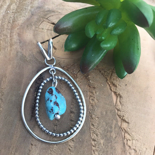 Navajo Sterling Silver & Turquoise Rope Style Pendant