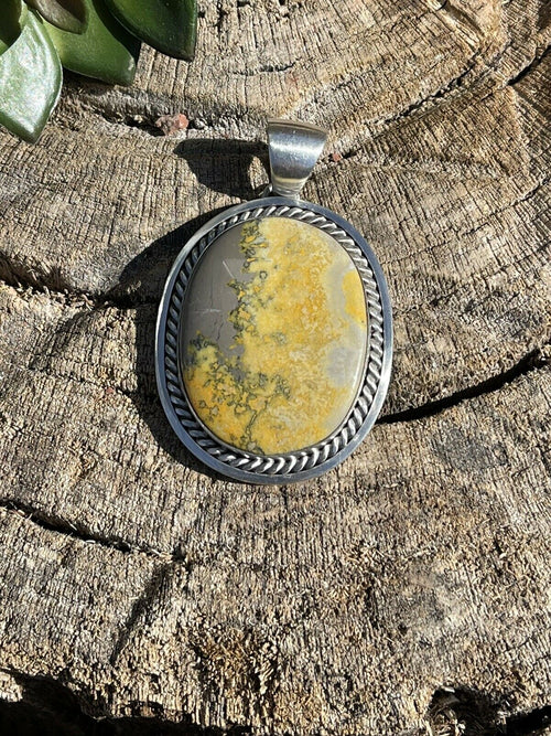 Navajo Bumble Bee Jasper & Sterling Silver Pendant Signed