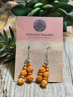 Beautiful Navajo Sterling Dyed Orange Kingman Turquoise Multi Bead Earrings