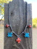 Buffalo Dancer Kingman Turquoise & Spiny Sterling Cross Beaded Necklace Signed