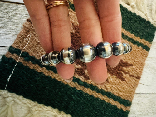 Navajo Sterling Silver Pearl Beaded Cuff Bracelet