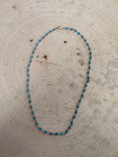 “The Golden Collection” Az Sunrise Handmade Turquoise Beaded 14k Gold Necklace BLUE TONES