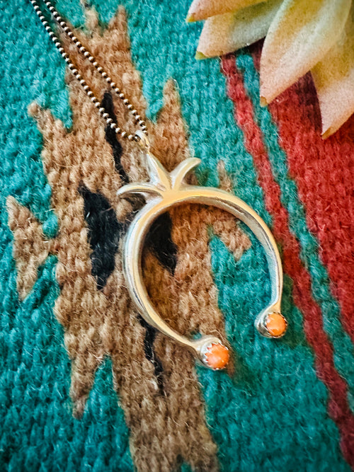 Navajo Sterling Silver & Orange Spiny Naja Pendant