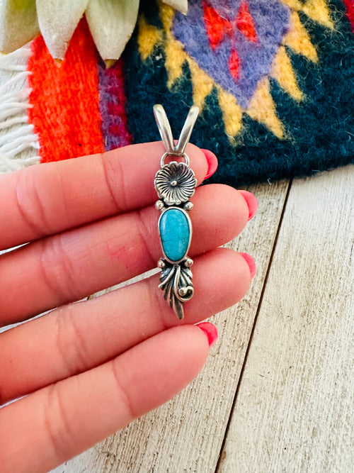 Navajo Sterling Silver & Turquoise Flower Pendant