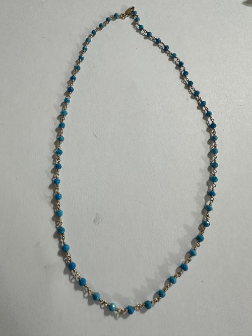 “The Golden Collection” Az Sunrise Handmade Turquoise Beaded 14k Gold Necklace BLUE TONES