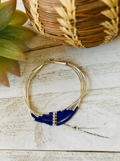 Navajo Lapis & Sterling Liquid Silver Beaded Bracelet