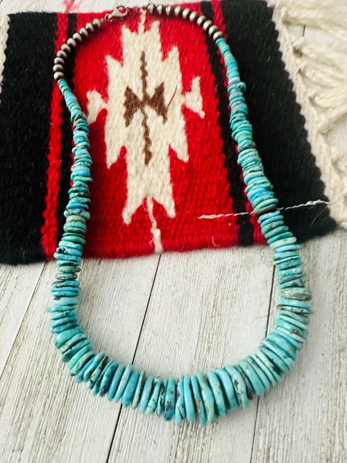 Navajo Turquoise and Sterling Silver Beaded Necklace 20”