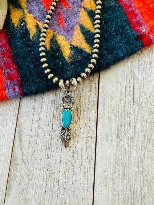 Navajo Sterling Silver & Turquoise Flower Pendant