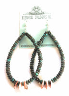 Navajo Turquoise Spiny Oyster Sterling Silver Beaded Dangle Hoop Earrings