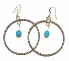 Navajo Sterling Silver Turquoise Dangle Hoop Earrings