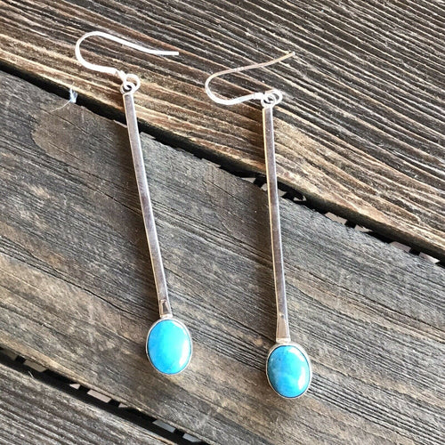 Beautiful Navajo Sterling Silver Turquoise Drop Dangle Earrings