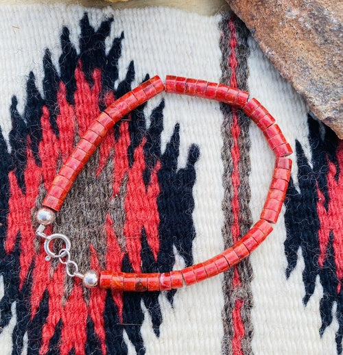 Navajo Apple Coral & Sterling Silver Beaded Bracelet