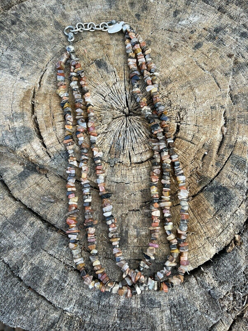 Navajo Sterling Silver Multi Jasper Chip Triple Strand Necklace