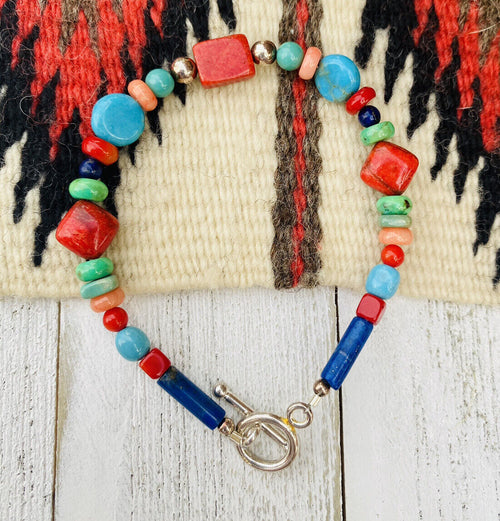 Navajo Multi Stone & Sterling Silver Beaded Bracelet