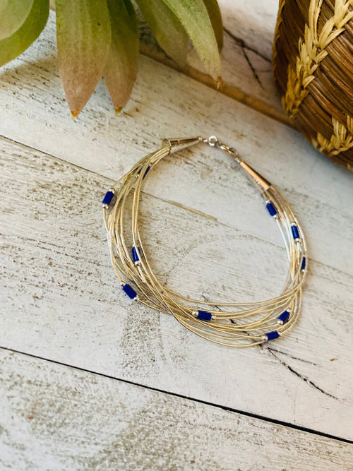 Navajo Lapis & Sterling Liquid Silver Beaded Bracelet