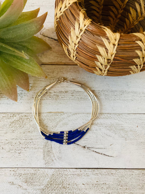 Navajo Lapis & Sterling Liquid Silver Beaded Bracelet