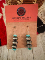 Navajo Turquoise & Sterling Silver Beaded Dangle Earrings