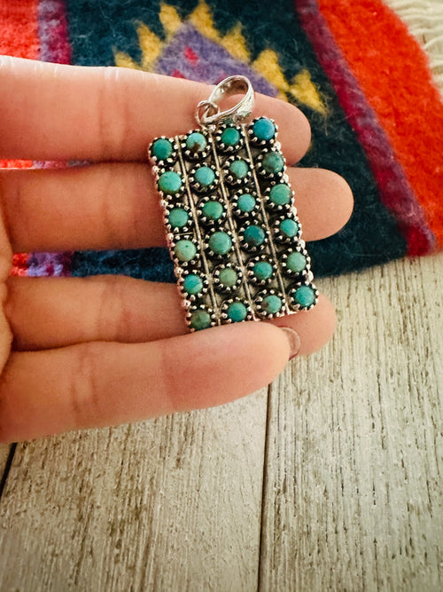 Handmade Sterling Silver & Turquoise Petit Point Style Pendant