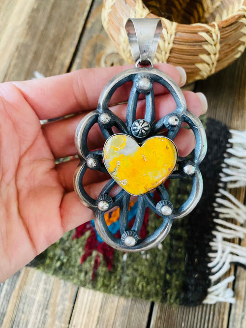 Navajo Sterling Silver & Bumblebee Jasper Heart Pendant By Chimney Butte