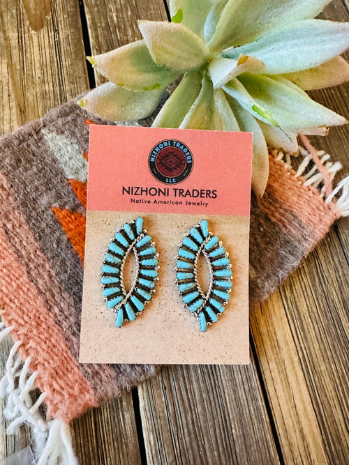 Navajo Sterling Silver & Turquoise Fishtail Post Earrings