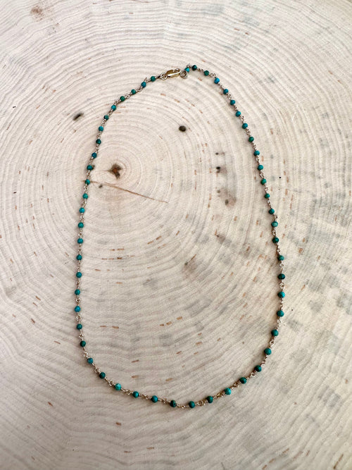 “The Golden Collection” Az Sunrise Handmade Turquoise Beaded 14k Gold Necklace GREEN TONES