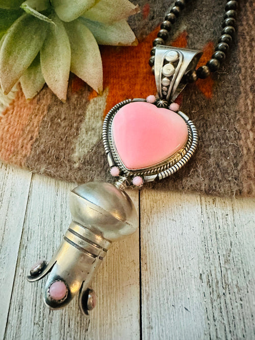 Navajo Sterling Silver & Queen Pink Conch Blossom Pendant by Thomas Francisco