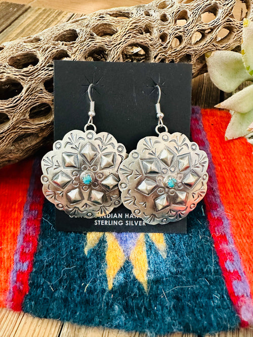 Navajo Sterling Silver & Turquoise Concho Dangle Earrings